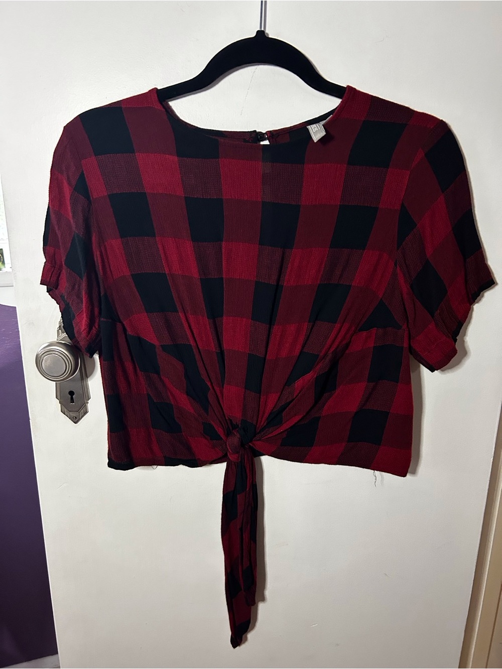 ASOS Red and Black Plaid Tie-Front Crop Top